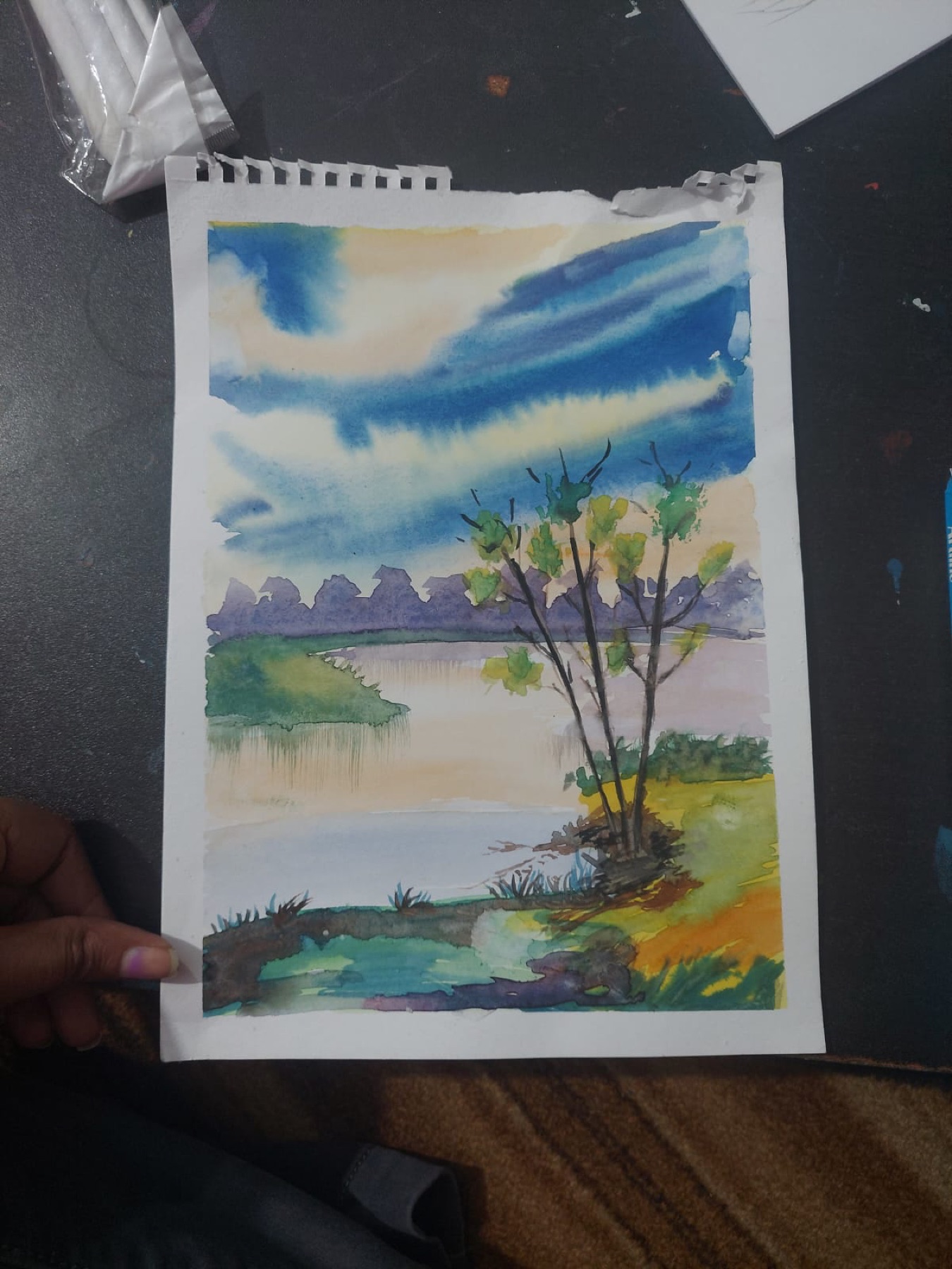 Watercolor nature landscape artwork made by a Nino learner