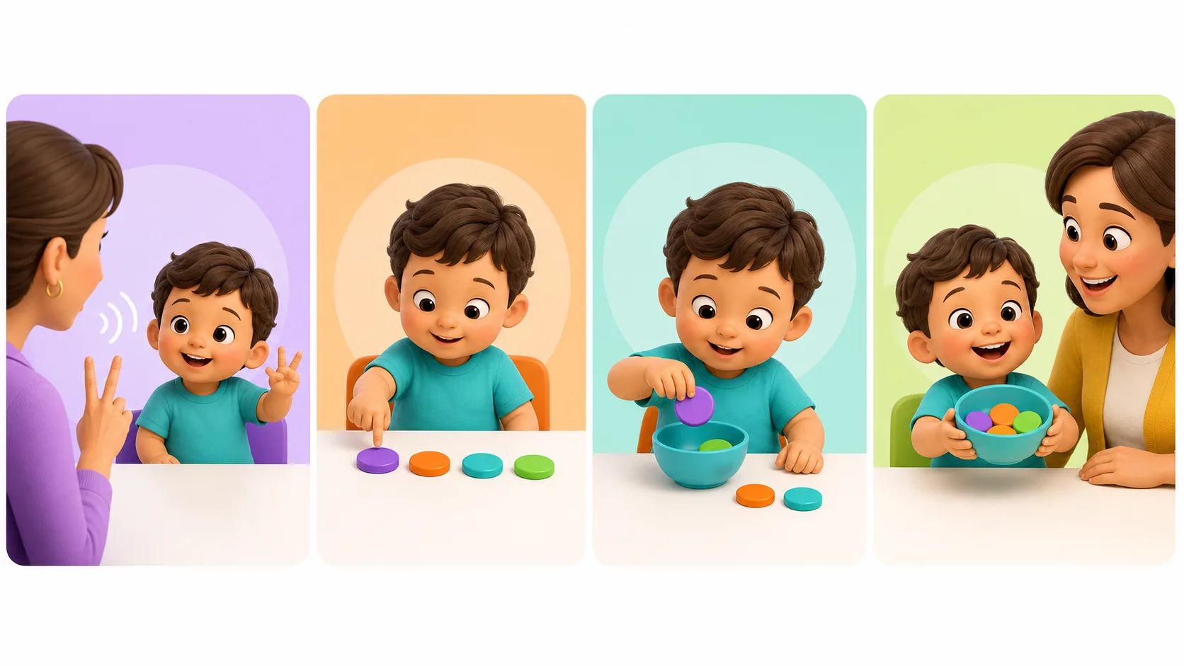 Four-step visual routine for teaching a preschool child to count: listen, touch, move, and answer how many